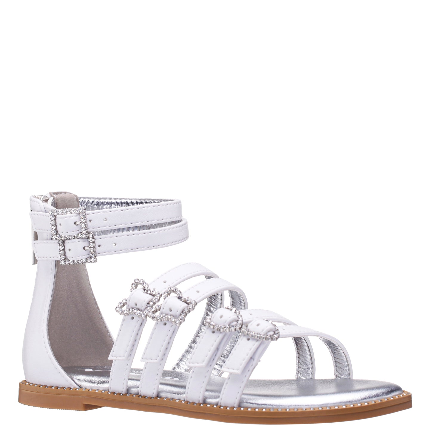 Girls Brie White Back Zip Sandals | Nina Shoes