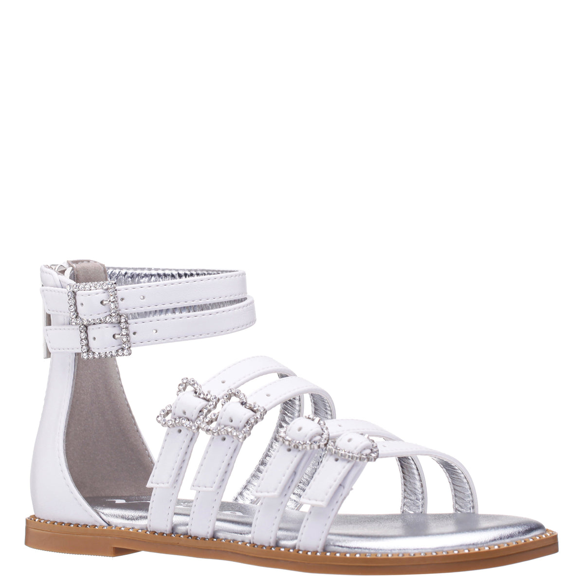 Girls Brie White Back Zip Sandals | Nina Shoes