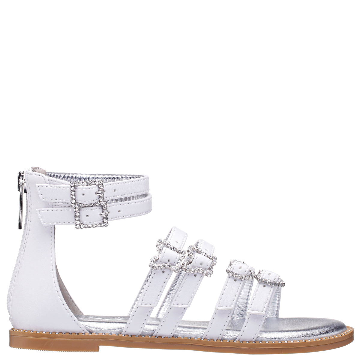 Girls Brie White Back Zip Sandals | Nina Shoes