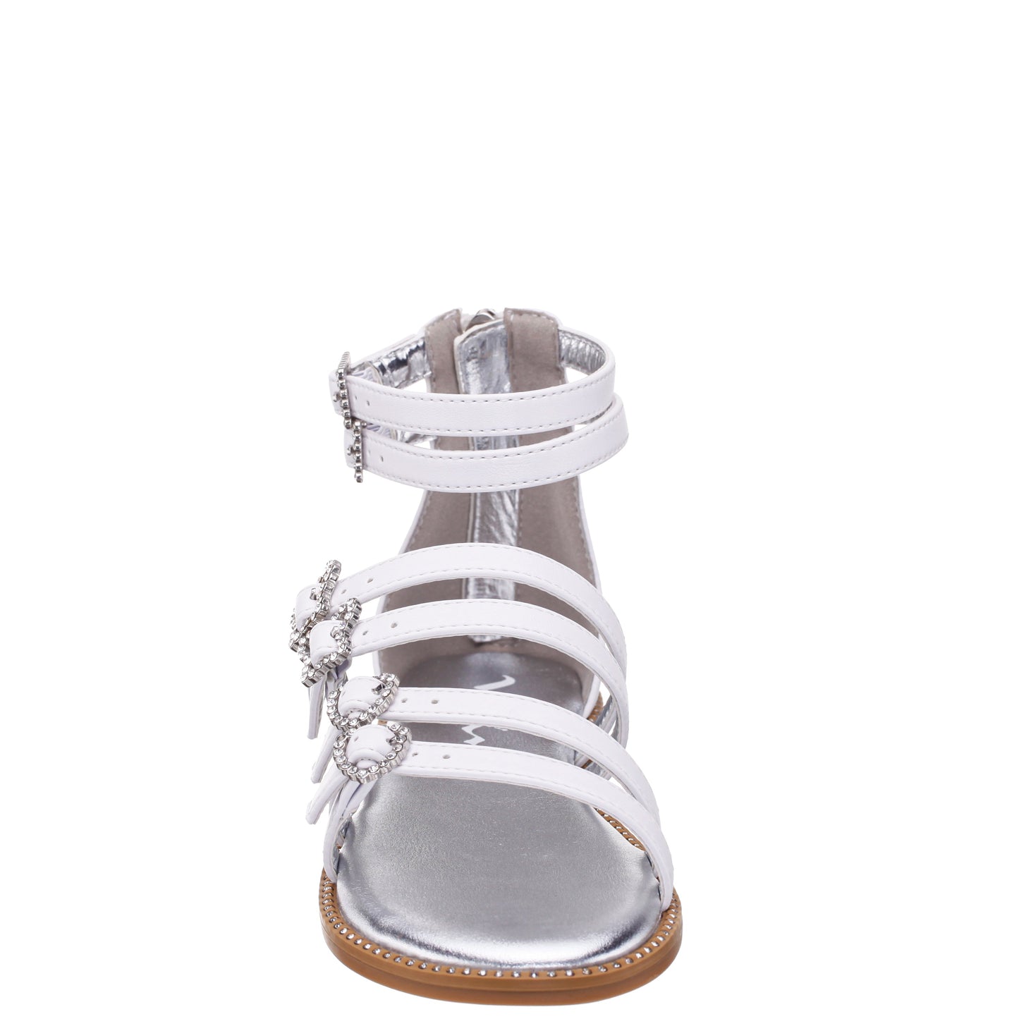Girls Brie White Back Zip Sandals | Nina Shoes