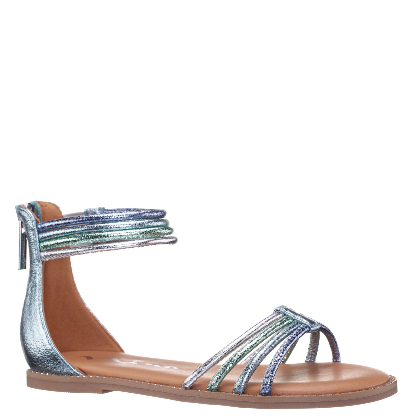 Girls Brianna Blue Crinkle Metallic Back Zip Sandals | Nina Shoes