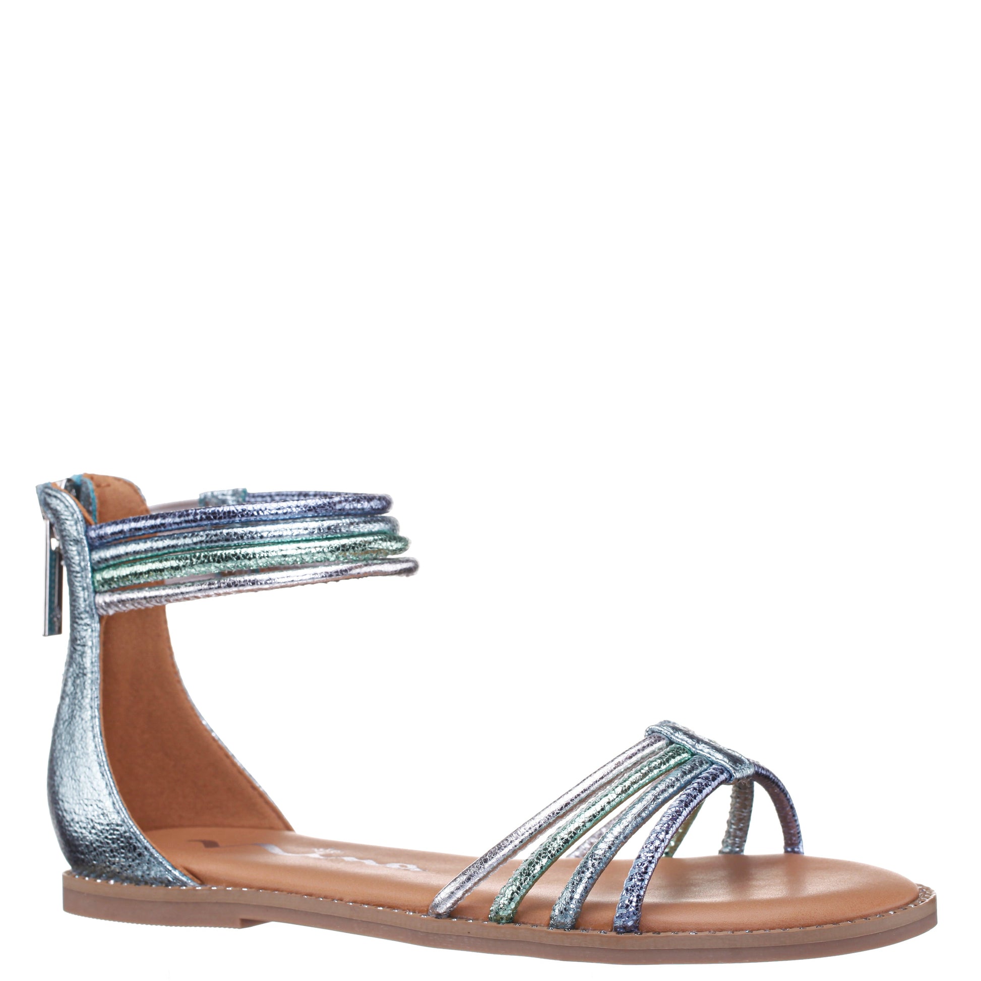 Girls Brianna Blue Crinkle Metallic Back Zip Sandals | Nina Shoes