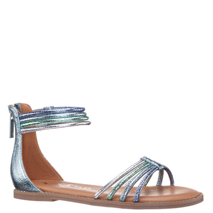 Girls Brianna Blue Crinkle Metallic Back Zip Sandals | Nina Shoes