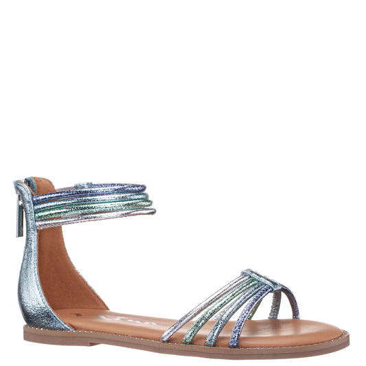 Girls Brianna Blue Crinkle Metallic Back Zip Sandals | Nina Shoes