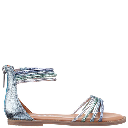 Girls Brianna Blue Crinkle Metallic Back Zip Sandals | Nina Shoes