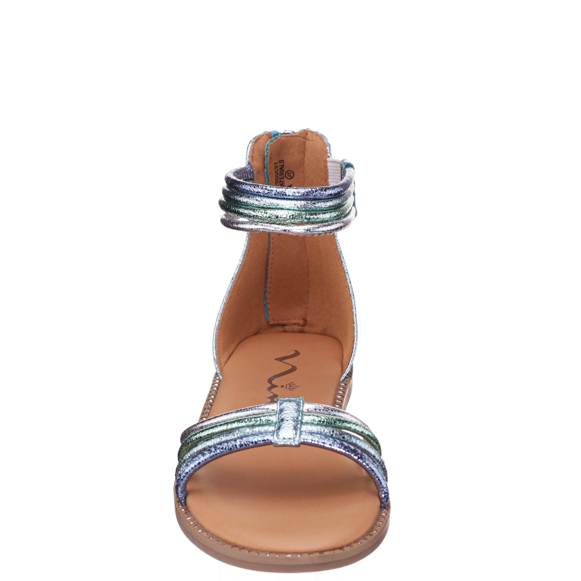 Girls Brianna Blue Crinkle Metallic Back Zip Sandals | Nina Shoes