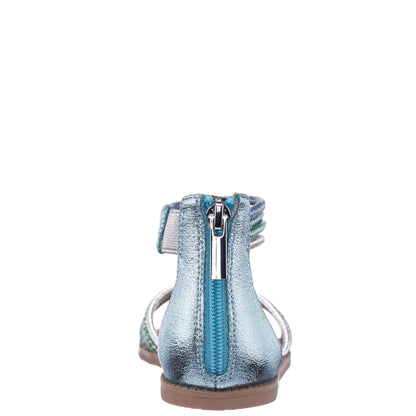 Girls Brianna Blue Crinkle Metallic Back Zip Sandals | Nina Shoes