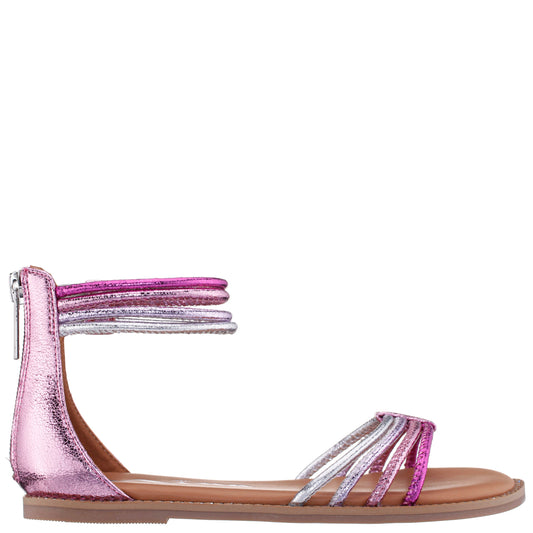 Girls Brianna Pink Crinkle Metallic Back Zip Sandals | Nina Shoes