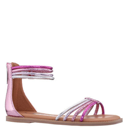 Girls Brianna Pink Crinkle Metallic Back Zip Sandals | Nina Shoes