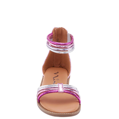 Girls Brianna Pink Crinkle Metallic Back Zip Sandals | Nina Shoes