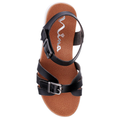 Girls Lacey Black ADJUSTABLE STRAP SANDALS | Nina Shoes