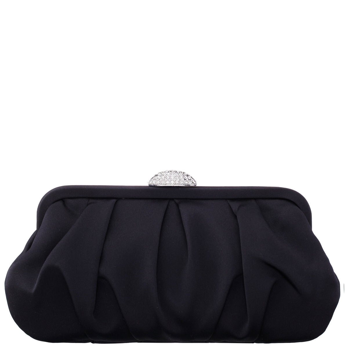Concord Black Pleated Frame Clutch With Crystal Clasp | Nina Shoes
