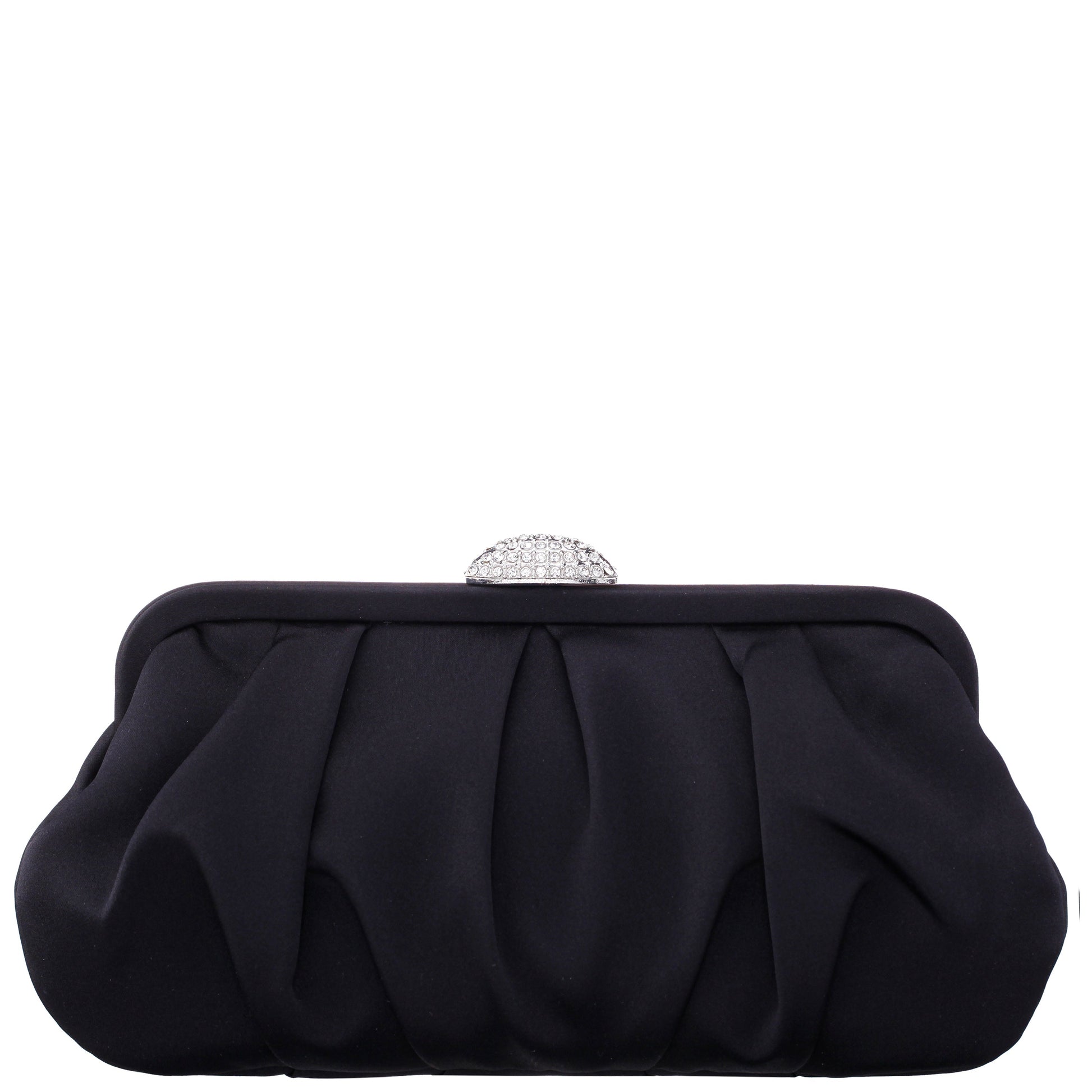Concord Black Pleated Frame Clutch With Crystal Clasp | Nina Shoes