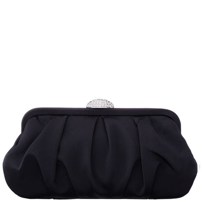 Concord Black Pleated Frame Clutch With Crystal Clasp | Nina Shoes