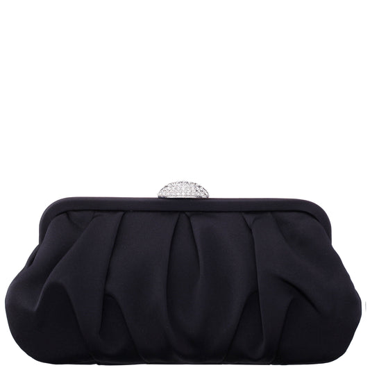 Concord Black Pleated Frame Clutch With Crystal Clasp | Nina Shoes