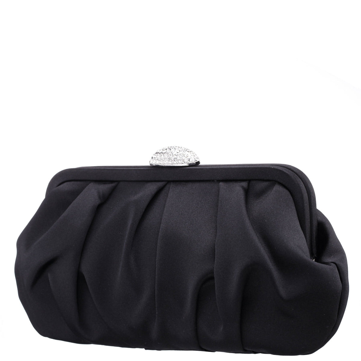 Concord Black Pleated Frame Clutch With Crystal Clasp | Nina Shoes