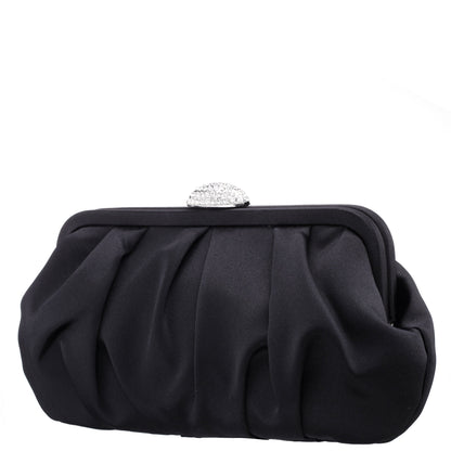 Concord Black Pleated Frame Clutch With Crystal Clasp | Nina Shoes