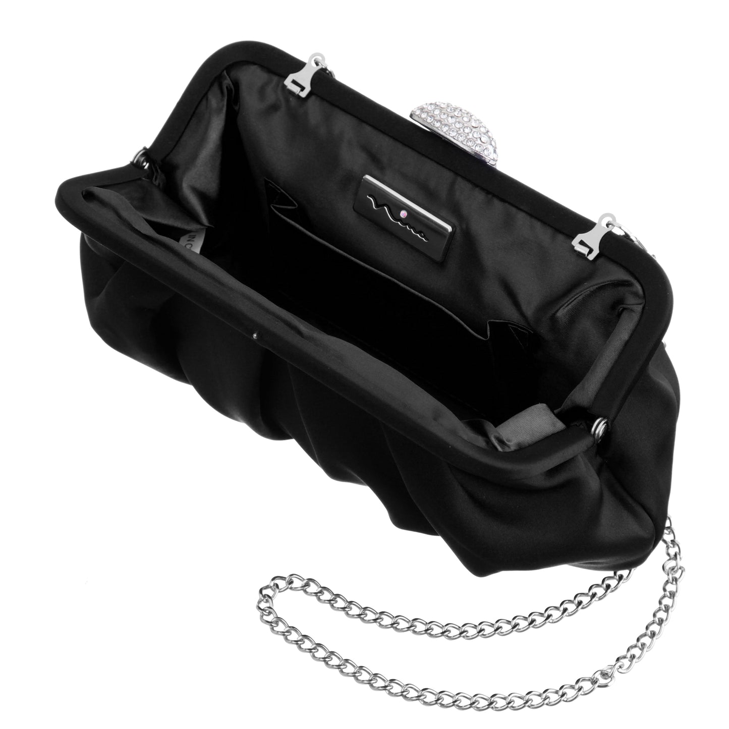 Concord Black Pleated Frame Clutch With Crystal Clasp | Nina Shoes