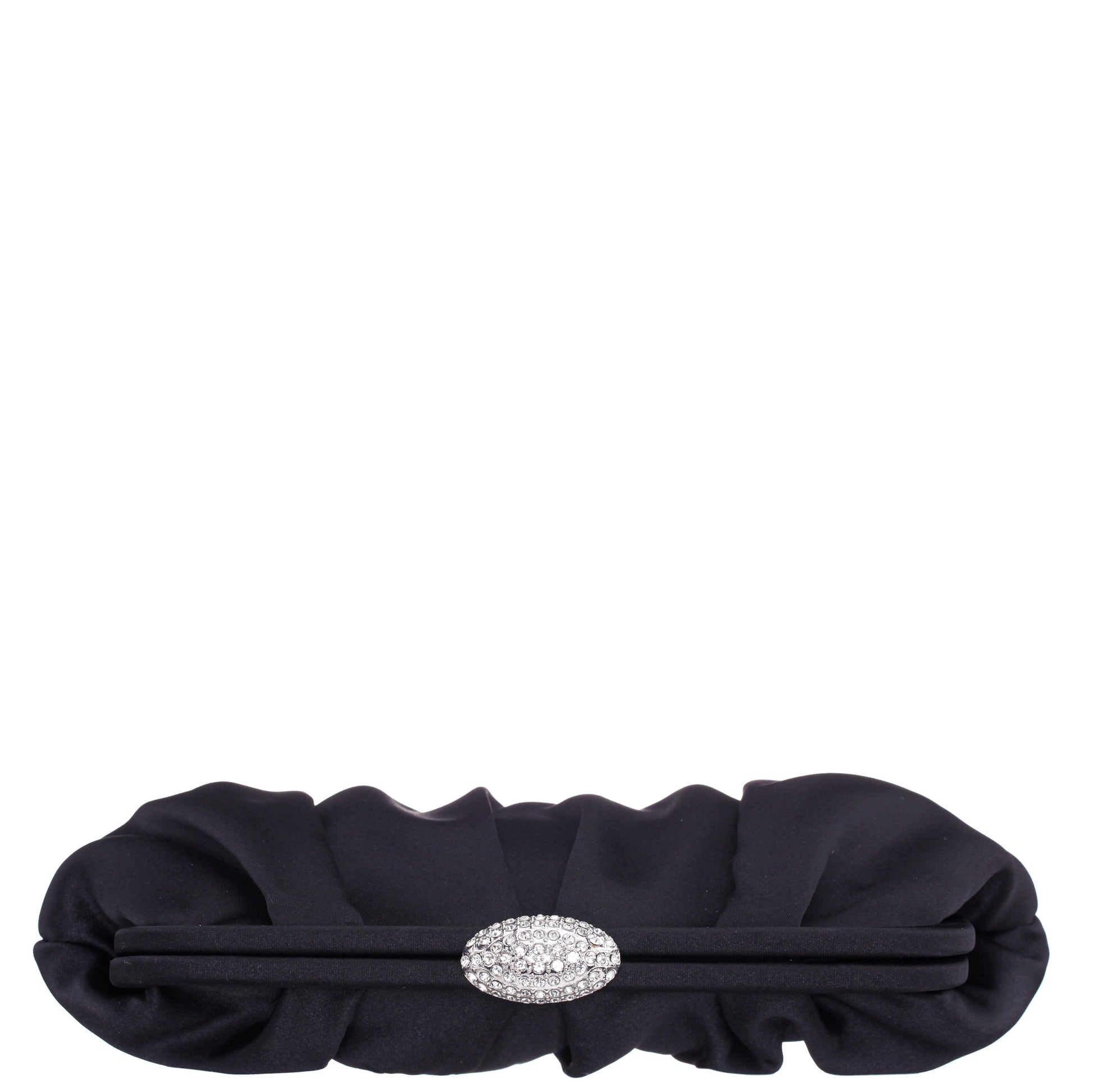 Concord Black Pleated Frame Clutch With Crystal Clasp | Nina Shoes