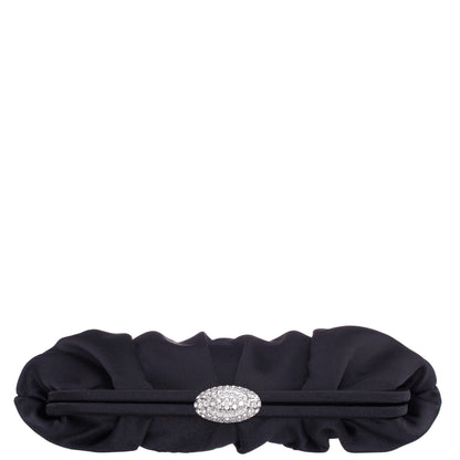 Concord Black Pleated Frame Clutch With Crystal Clasp | Nina Shoes