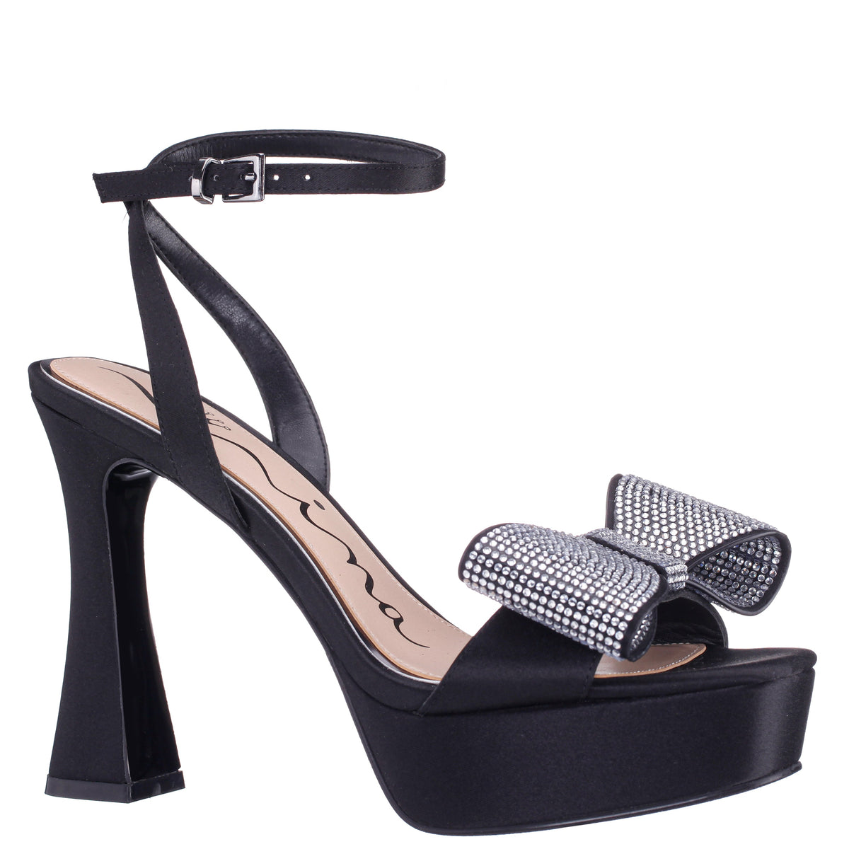 Agusta Black Satin Bow Ultra High Platform Sandals | Nina Shoes