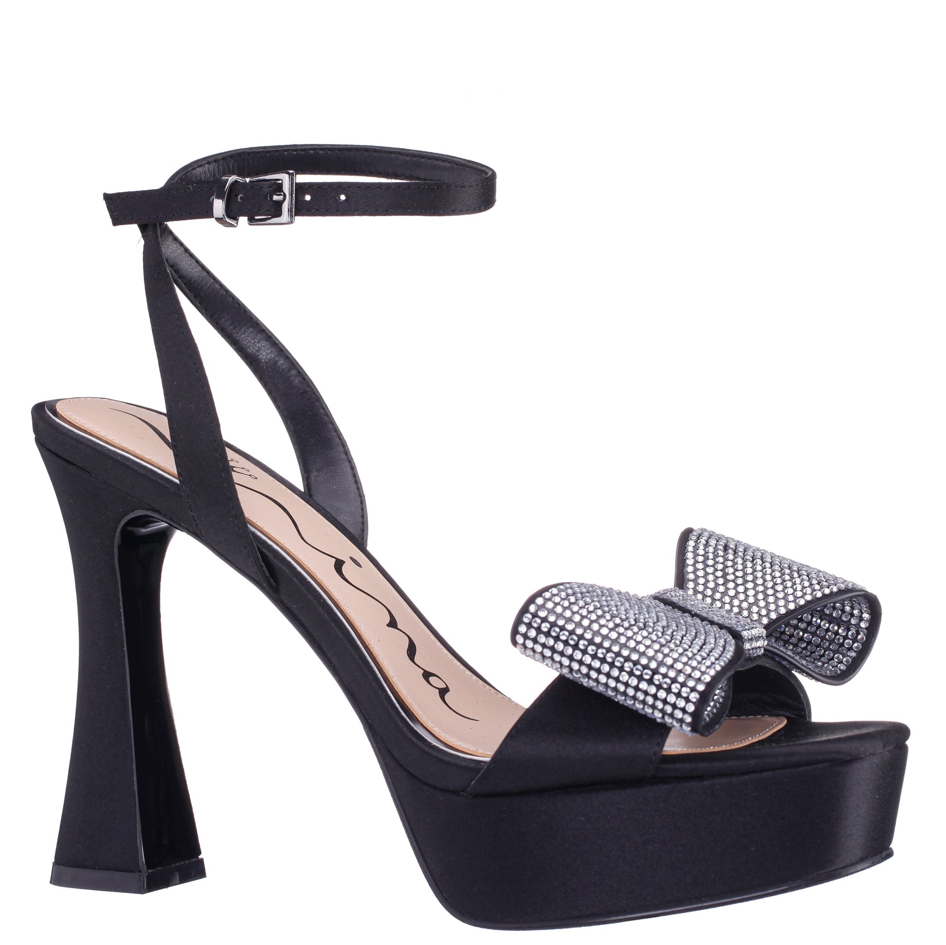 Agusta Black Satin Bow Ultra High Platform Sandals | Nina Shoes