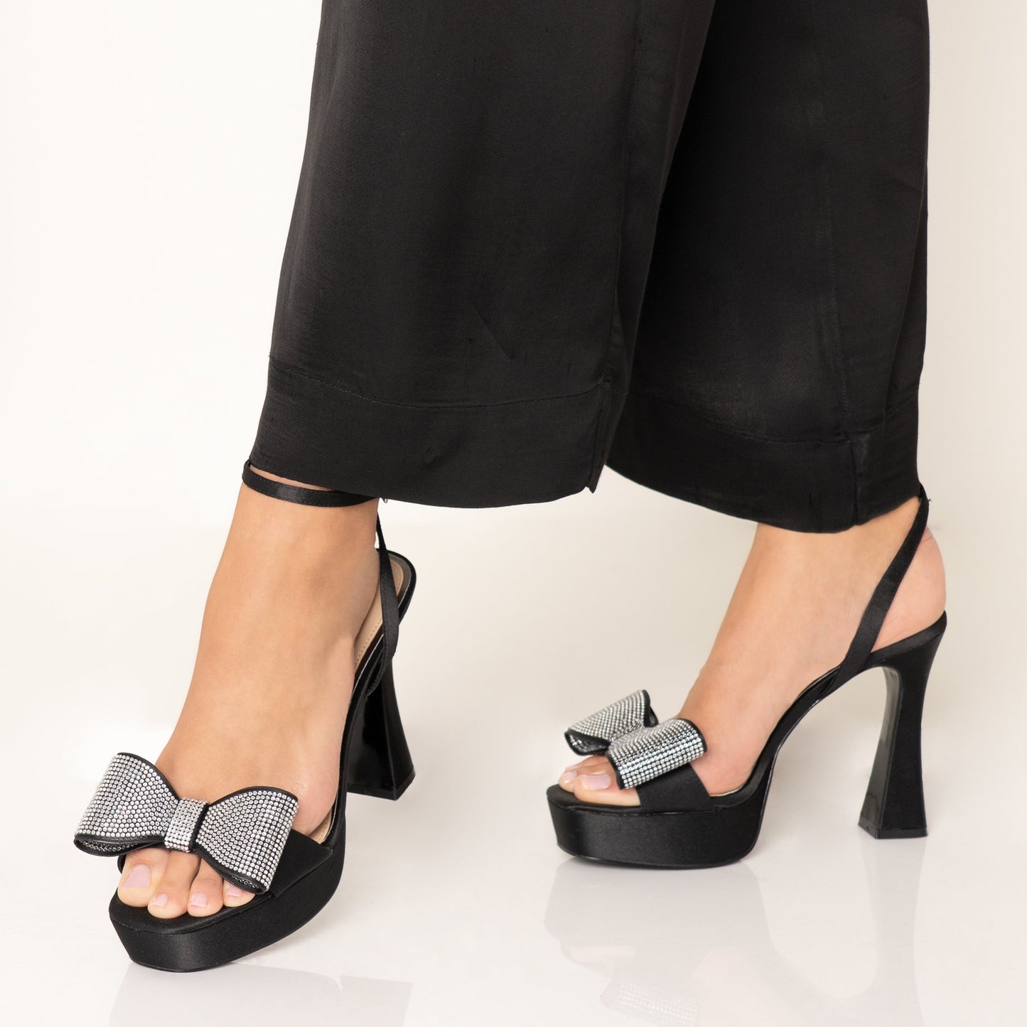 Agusta Black Satin Bow Ultra High Platform Sandals | Nina Shoes