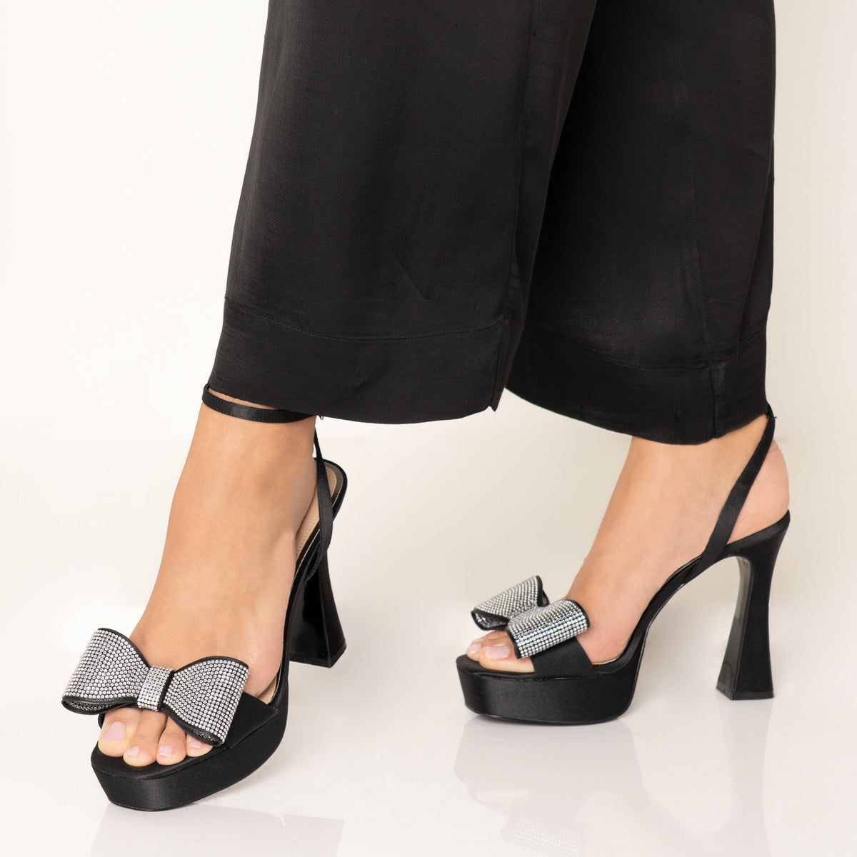 Agusta Black Satin Bow Ultra High Platform Sandals | Nina Shoes
