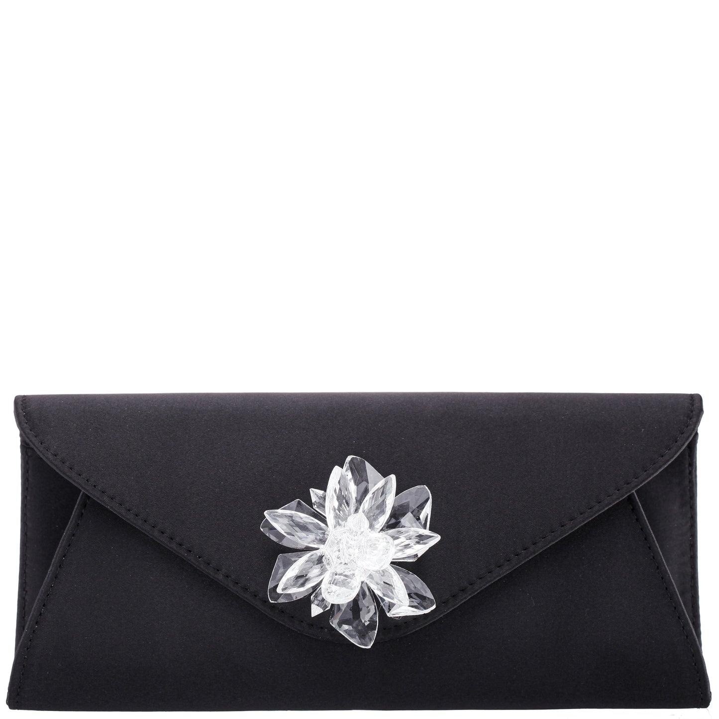 Twila Black Satin/Glass Crystal Envelope Clutch | Nina Shoes