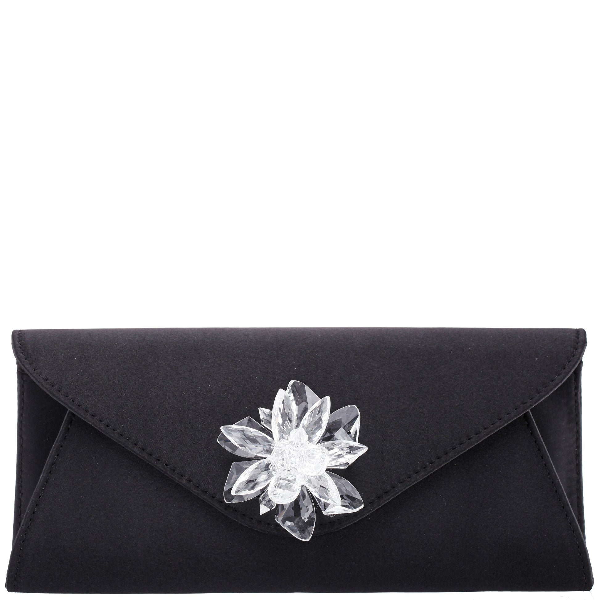Twila Black Satin/Glass Crystal Envelope Clutch | Nina Shoes