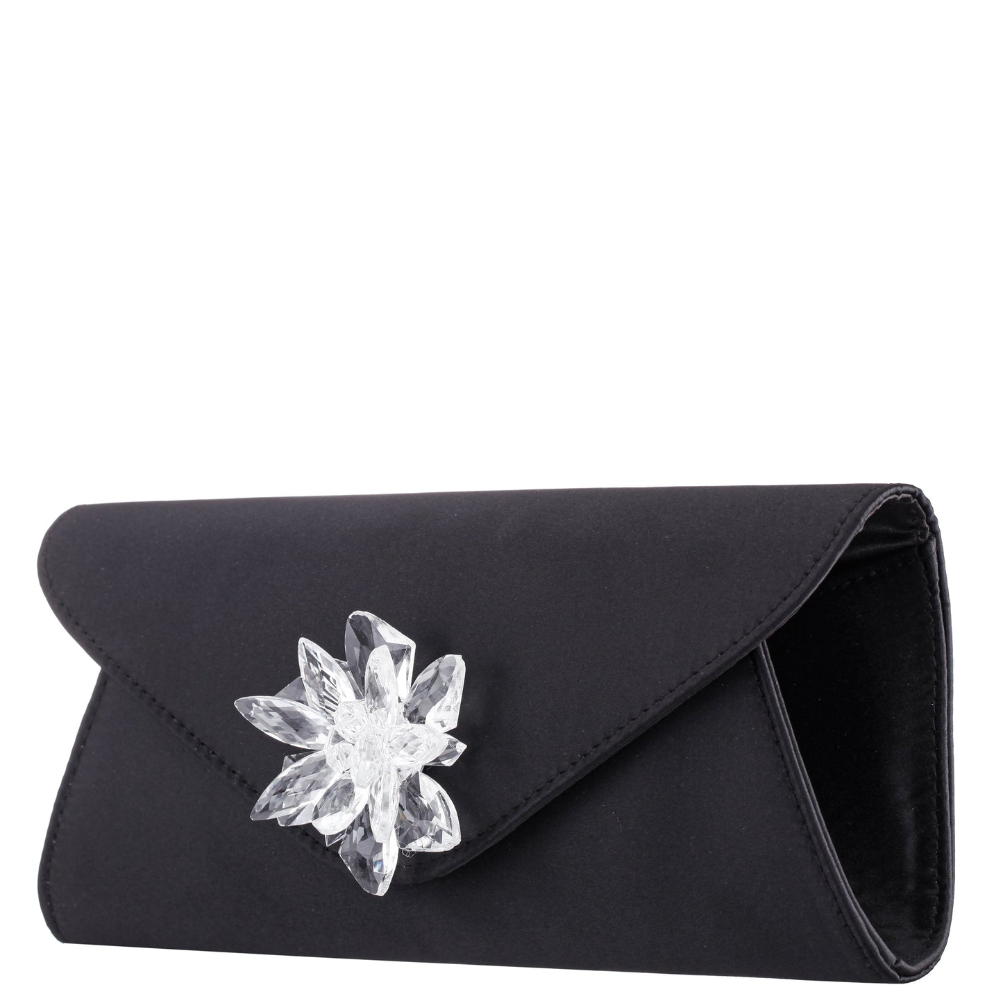 Twila Black Satin/Glass Crystal Envelope Clutch | Nina Shoes