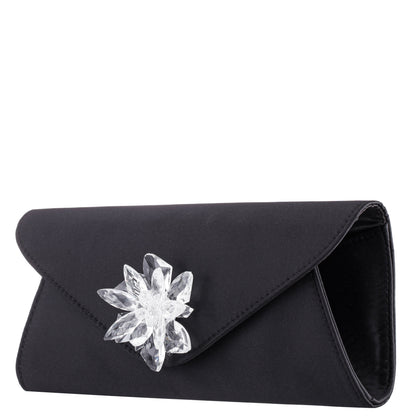 Twila Black Satin/Glass Crystal Envelope Clutch | Nina Shoes