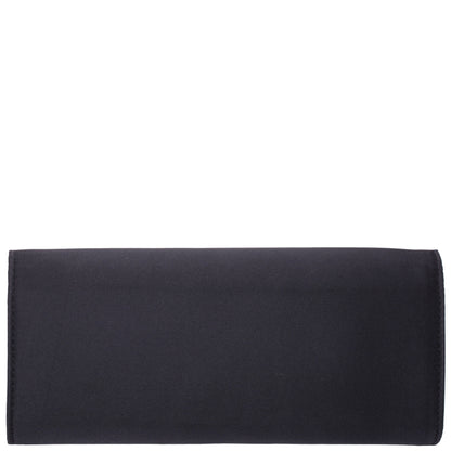 Twila Black Satin/Glass Crystal Envelope Clutch | Nina Shoes