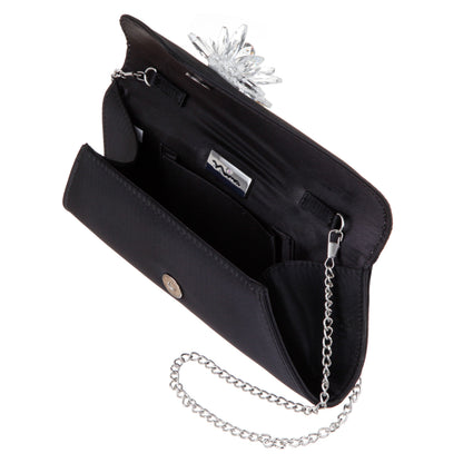 Twila Black Satin/Glass Crystal Envelope Clutch | Nina Shoes