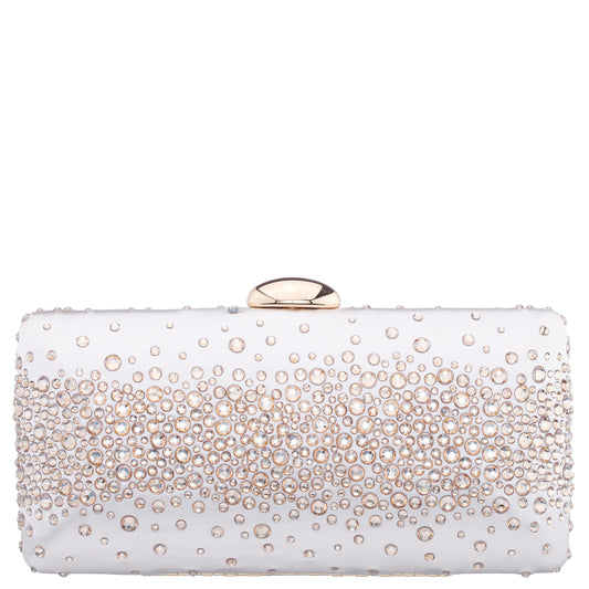 Purity Beige Satin/Glass Crystal Minaudiere | Nina Shoes