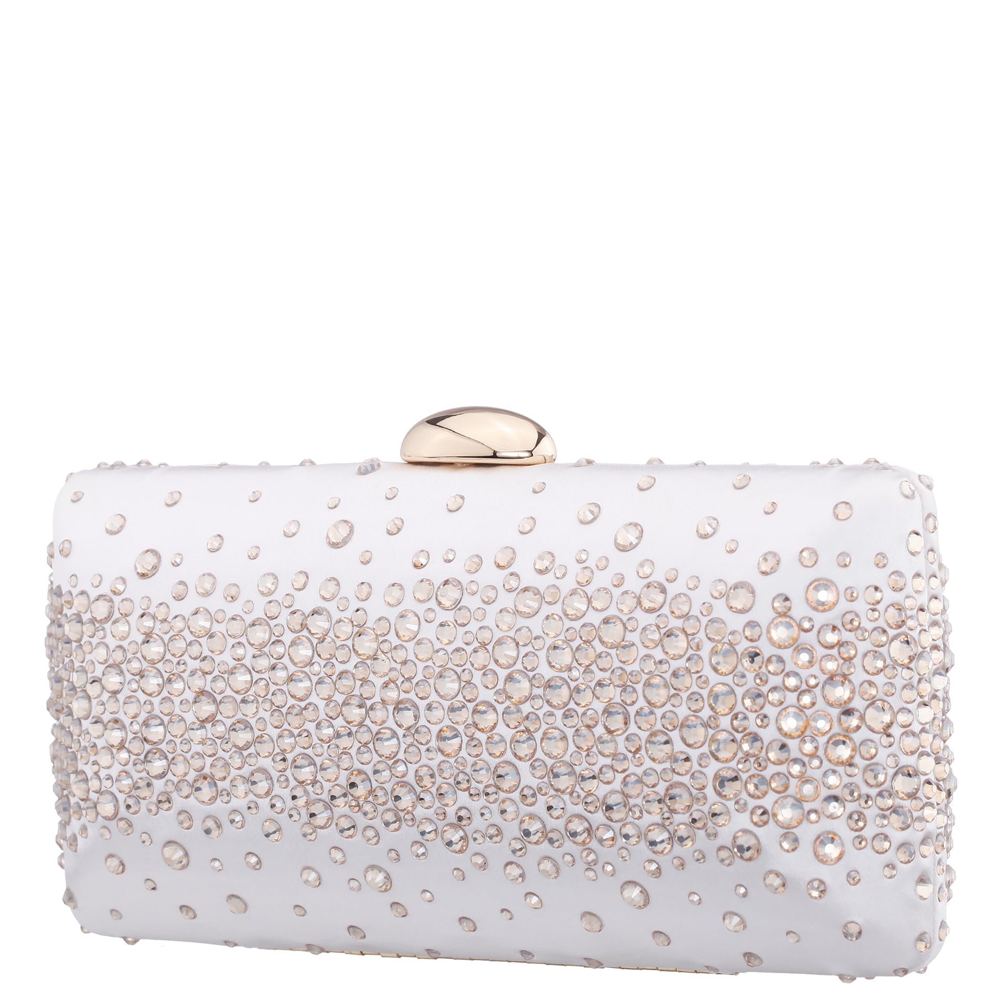 Purity Beige Satin/Glass Crystal Minaudiere | Nina Shoes