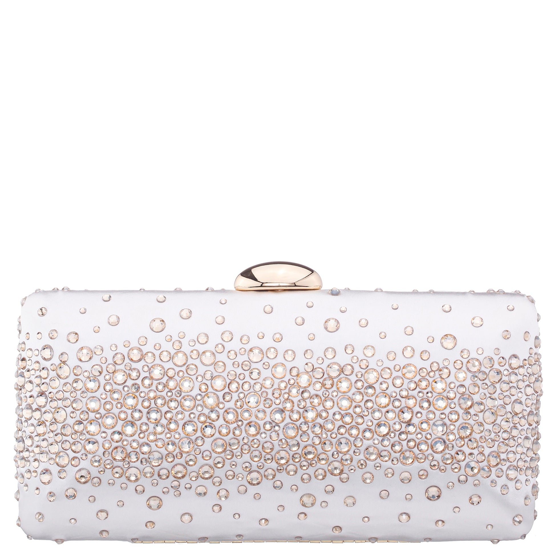 Purity Beige Satin/Glass Crystal Minaudiere | Nina Shoes