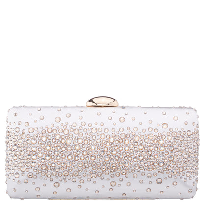 Purity Beige Satin/Glass Crystal Minaudiere | Nina Shoes