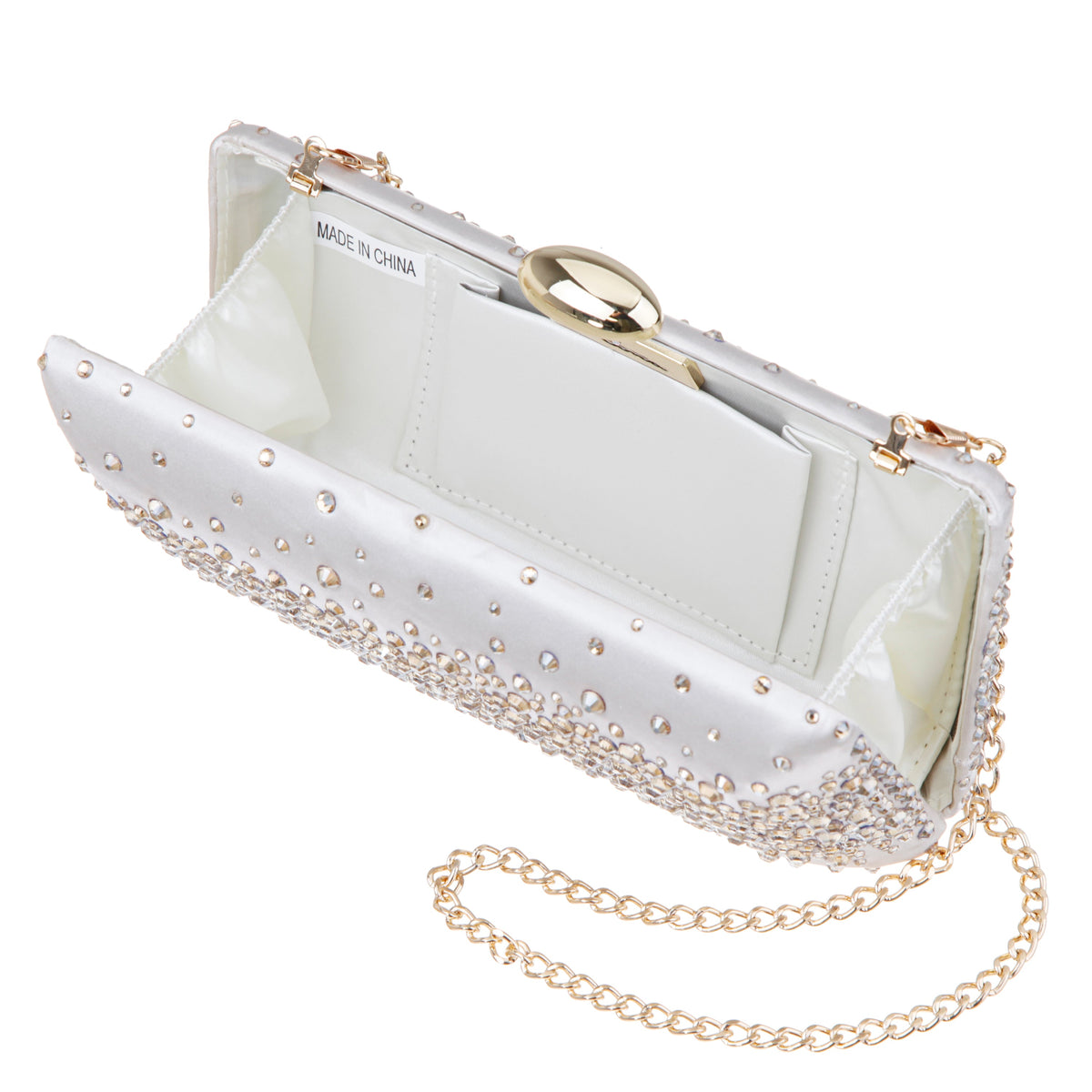 Purity Beige Satin/Glass Crystal Minaudiere | Nina Shoes
