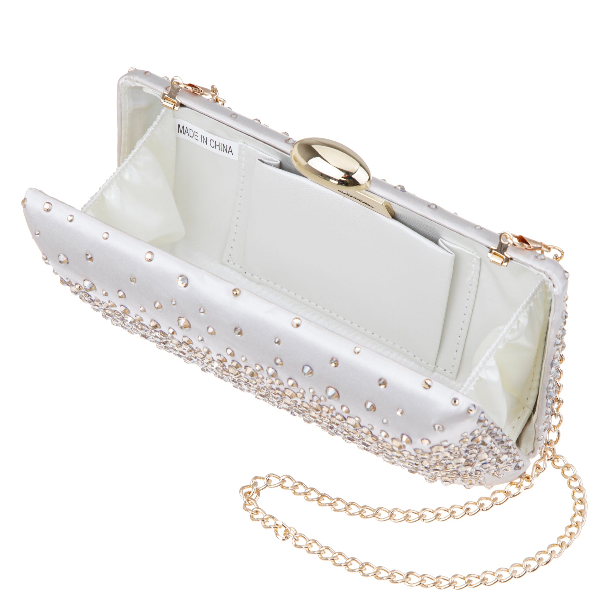 Purity Beige Satin/Glass Crystal Minaudiere | Nina Shoes
