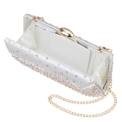 Purity Beige Satin/Glass Crystal Minaudiere | Nina Shoes