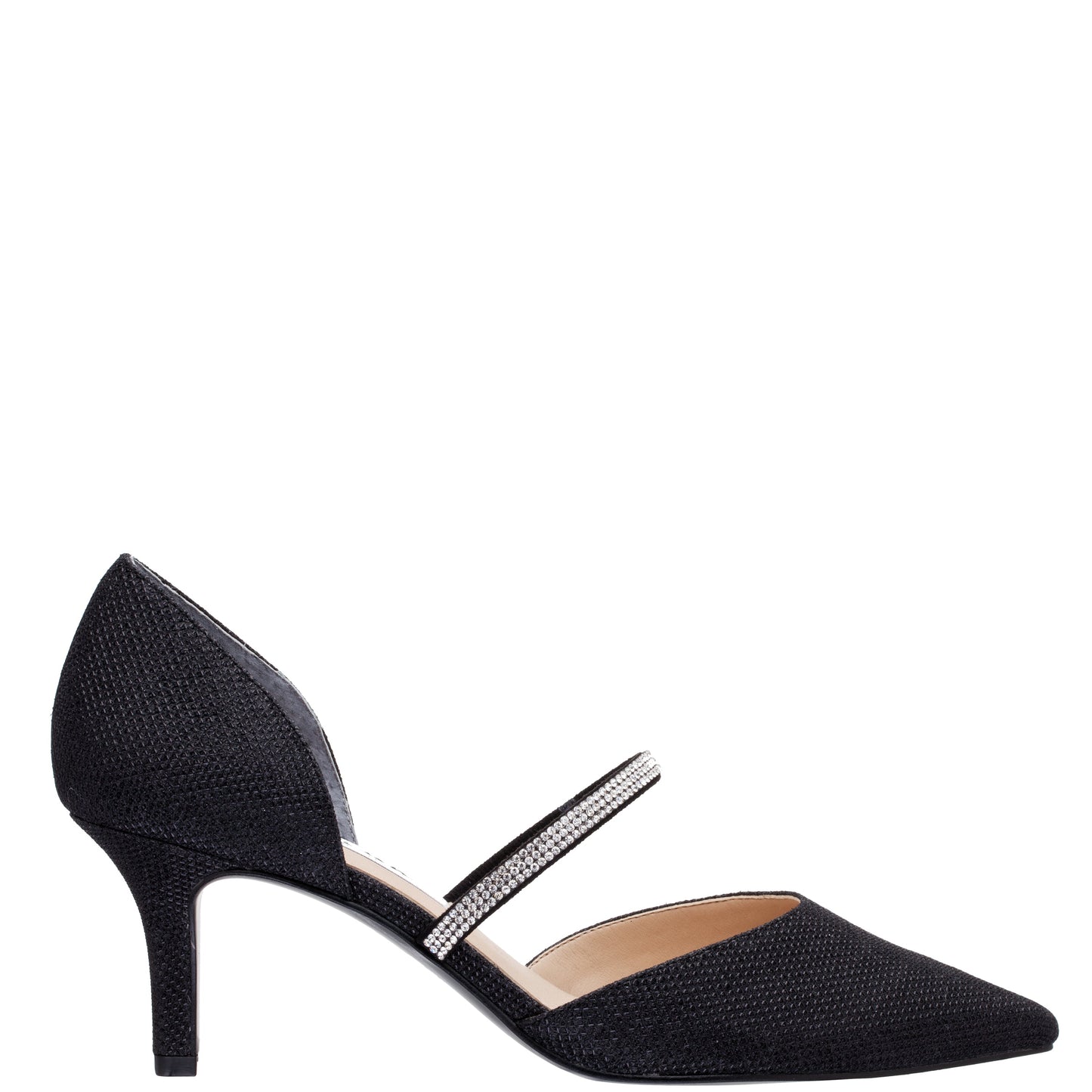 Brystol Black Textured Metallic with Crystal Band Mid-Heel D'Orsay Pumps | Nina Shoes