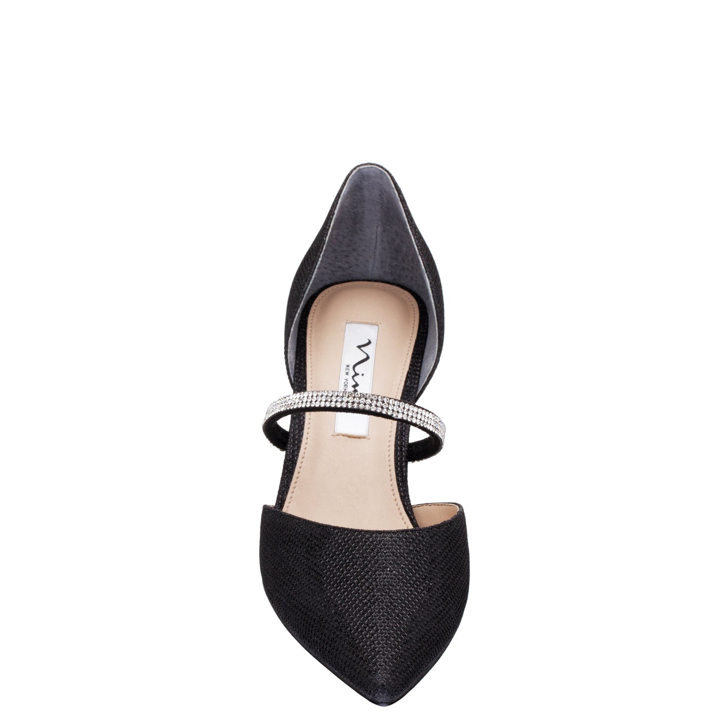 Brystol Black Textured Metallic with Crystal Band Mid-Heel D'Orsay Pumps | Nina Shoes