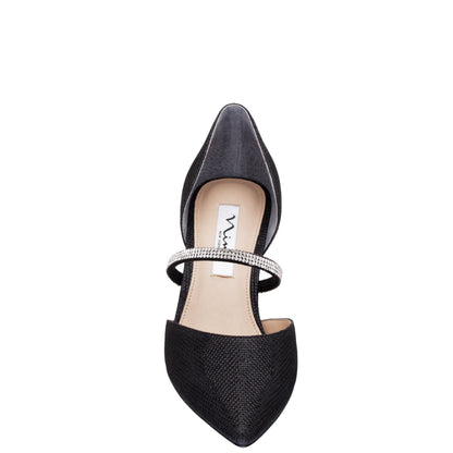 Brystol Black Textured Metallic with Crystal Band Mid-Heel D'Orsay Pumps | Nina Shoes