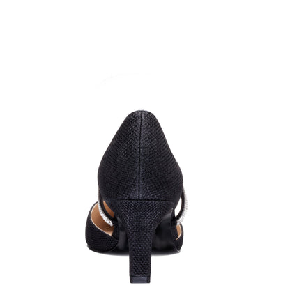 Brystol Black Textured Metallic with Crystal Band Mid-Heel D'Orsay Pumps | Nina Shoes