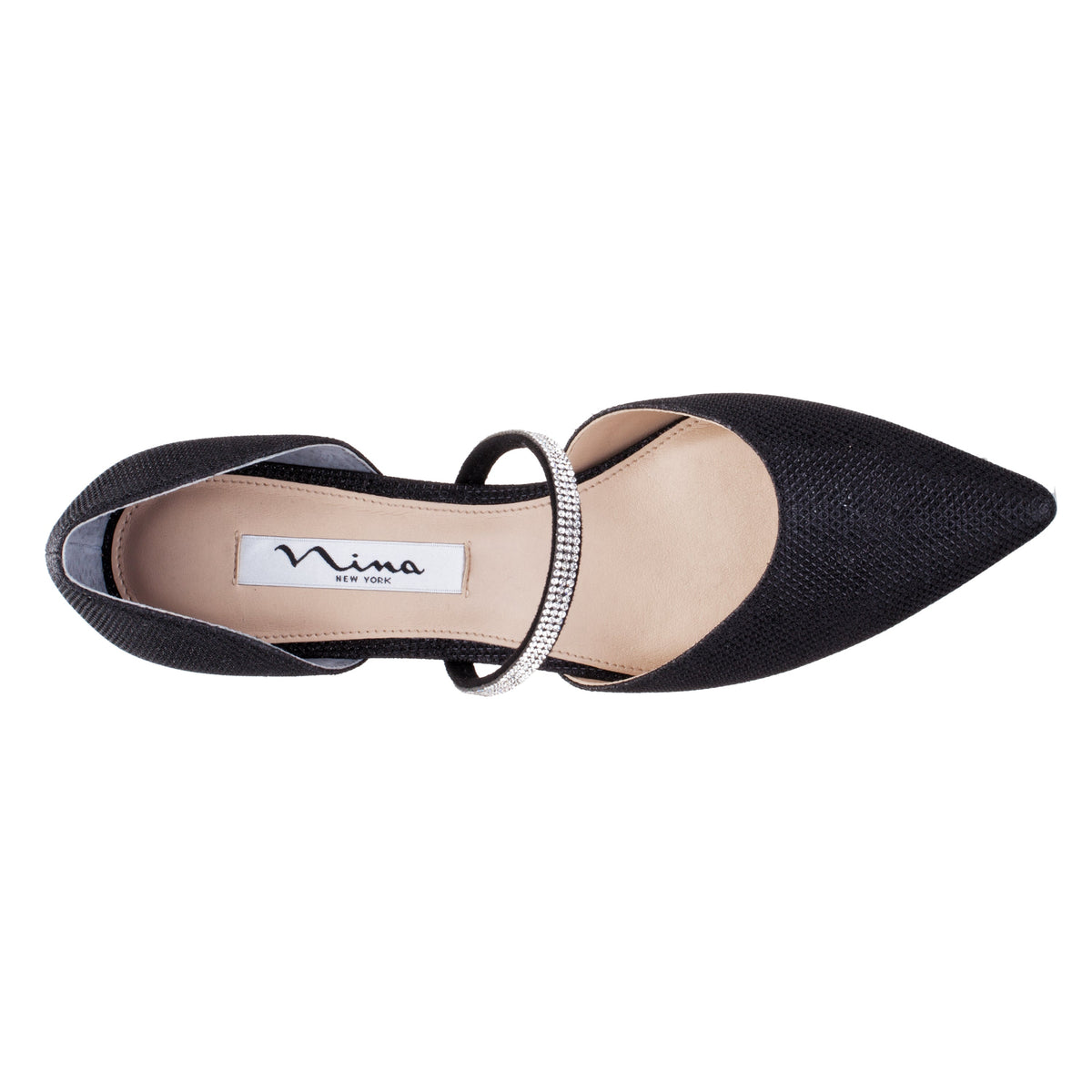 Brystol Black Textured Metallic with Crystal Band Mid-Heel D'Orsay Pumps | Nina Shoes