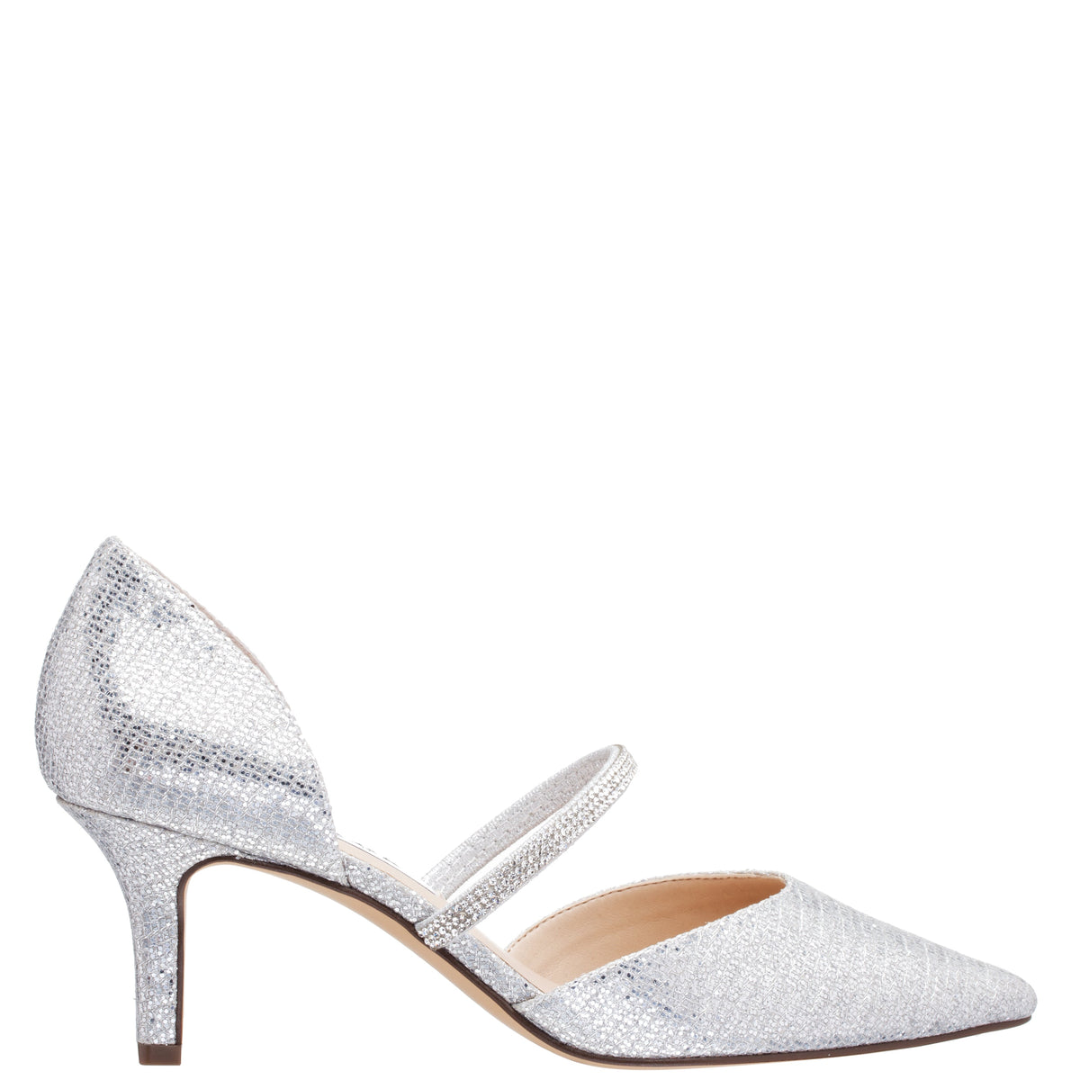 Brystol Silver Glitter Mesh with Crystal Band Mid-Heel D'Orsay Pumps | Nina Shoes