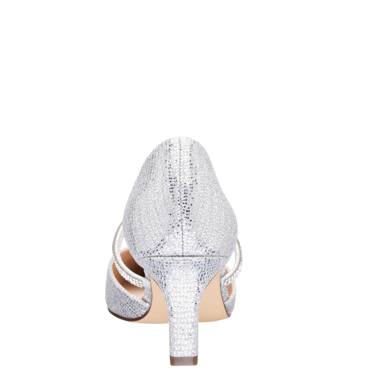 Brystol Silver Glitter Mesh with Crystal Band Mid-Heel D'Orsay Pumps | Nina Shoes
