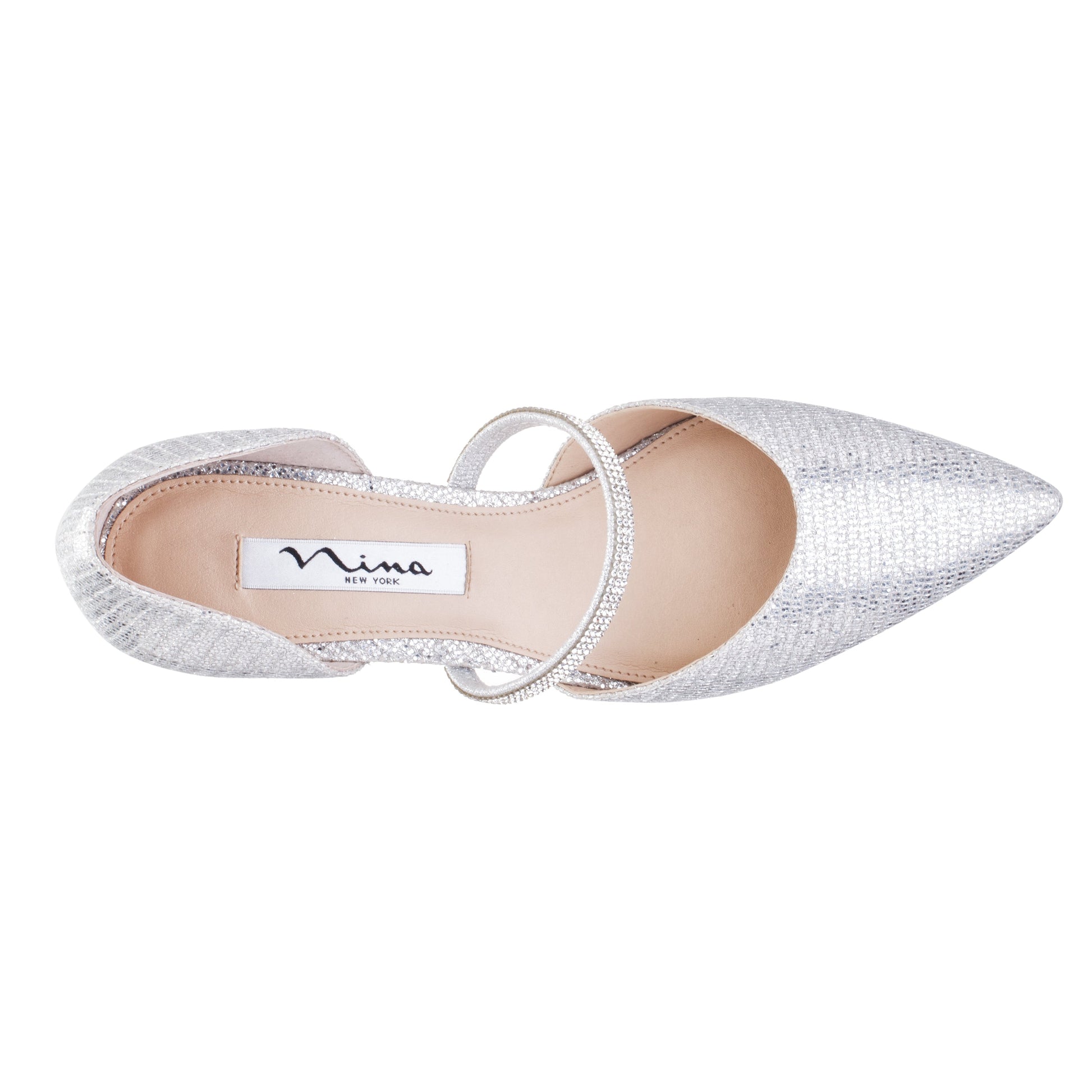Brystol Silver Glitter Mesh with Crystal Band Mid-Heel D'Orsay Pumps | Nina Shoes