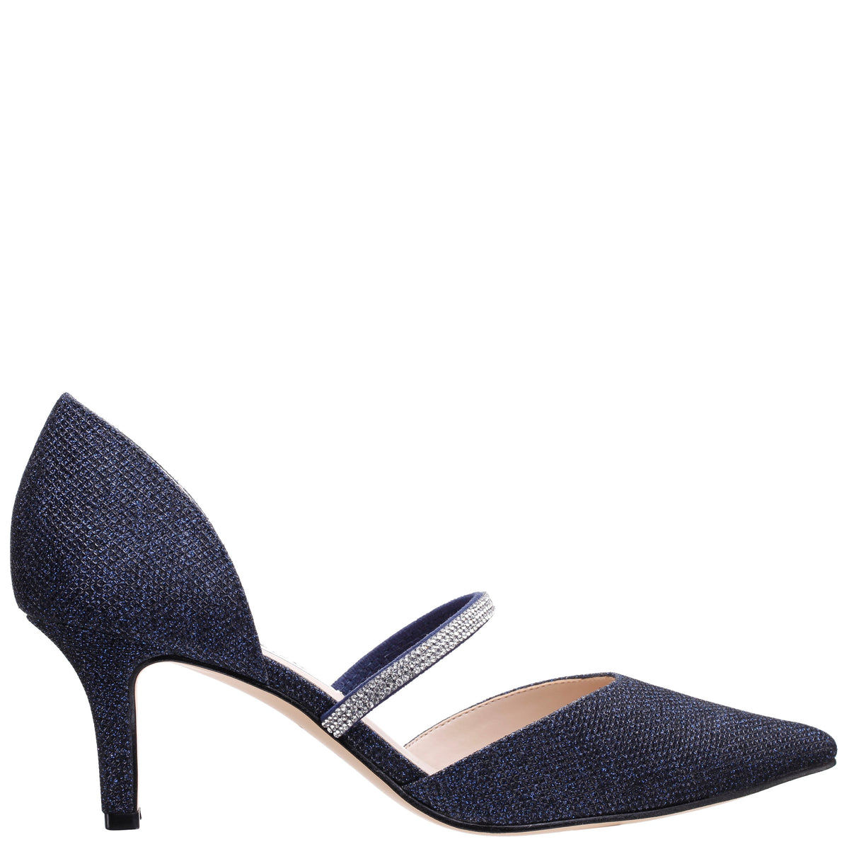 Brystol Blue Textured Metallic with Crystal Band Mid-Heel D'Orsay Pumps | Nina Shoes